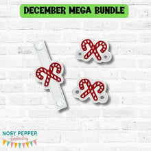 Load image into Gallery viewer, Candy Cane Shoe Charms machine embroidery design single and multi files (3 versions included) DIGITAL DOWNLOAD