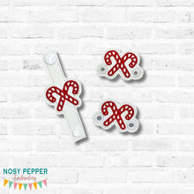 Load image into Gallery viewer, Candy Cane Shoe Charms machine embroidery design single and multi files (3 versions included) DIGITAL DOWNLOAD