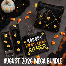 Load image into Gallery viewer, Candy Corn mini set (3 key fobs and 4x4 ITH bag) machine embroidery design DIGITAL DOWNLOAD