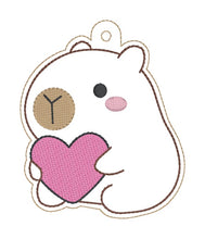 Load image into Gallery viewer, Capybara Heart bag tag/ornament/bookmark machine embroidery design DIGITAL DOWNLOAD