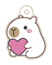 Load image into Gallery viewer, Capybara Heart snap tab and eyelet fob set (single and multi files included) machine embroidery design DIGITAL DOWNLOAD
