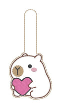 Load image into Gallery viewer, Capybara Heart snap tab and eyelet fob set (single and multi files included) machine embroidery design DIGITAL DOWNLOAD