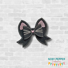 Load image into Gallery viewer, Cat Bow (2 sizes included) machine embroidery design DIGITAL DOWNLOAD