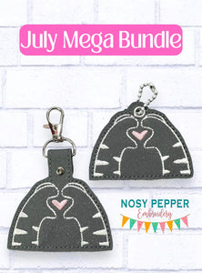 Cat Love snap tab and eyelet fob July Patreon Bundle machine embroidery file (single and multi files included)