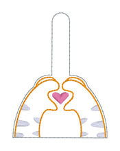 Load image into Gallery viewer, Cat Love snap tab and eyelet fob July Patreon Bundle machine embroidery file (single and multi files included)