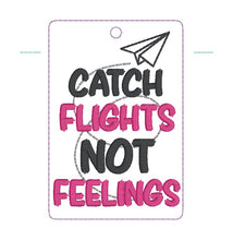 Load image into Gallery viewer, Catch Flights luggage tag set machine embroidery design DIGITAL DOWNLOAD