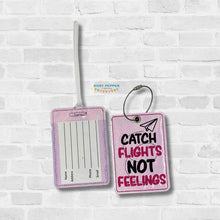 Load image into Gallery viewer, Catch Flights luggage tag set machine embroidery design DIGITAL DOWNLOAD