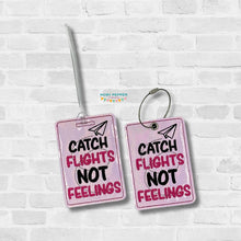 Load image into Gallery viewer, Catch Flights luggage tag set machine embroidery design DIGITAL DOWNLOAD