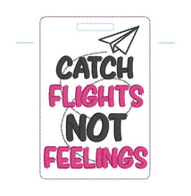Load image into Gallery viewer, Catch Flights luggage tag set machine embroidery design DIGITAL DOWNLOAD