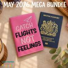 Load image into Gallery viewer, Catch Flights passport cover machine embroidery design DIGITAL DOWNLOAD