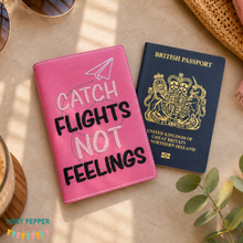 Load image into Gallery viewer, Catch Flights passport cover machine embroidery design DIGITAL DOWNLOAD