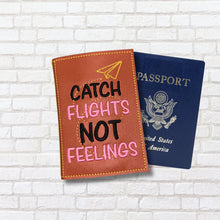 Load image into Gallery viewer, Catch Flights passport cover machine embroidery design DIGITAL DOWNLOAD