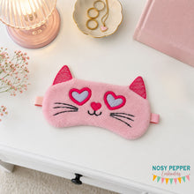 Load image into Gallery viewer, Heart Cat sleep mask machine embroidery design (2 sizes included) DIGITAL DOWNLOAD