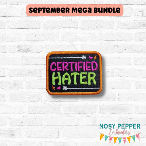Certified Hater patch (2 sizes included) machine embroidery design DIGITAL DOWNLOAD