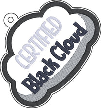 Load image into Gallery viewer, Certified Black Cloud bookmark/ornament/bag tag machine embroidery design DIGITAL DOWNLOAD