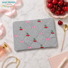 Load image into Gallery viewer, Cherry Quilted mug rug machine embroidery design (4 sizes, envelope and turned styles included) DIGITAL DOWNLOAD