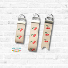 Load image into Gallery viewer, Cherry fob set machine embroidery file (3 sizes, single and multi files included) DIGITAL DOWNLOAD