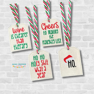 Christmas Funny wine tags (set of 4 designs) machine embroidery design DIGITAL DOWNLOAD