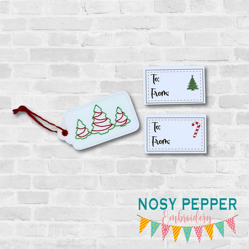 Christmas Tree Gift Tag with printable stickers machine embroidery design DIGITAL DOWNLOAD