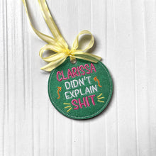 Load image into Gallery viewer, Clarissa bag tag machine embroidery design DIGITAL DOWNLOAD