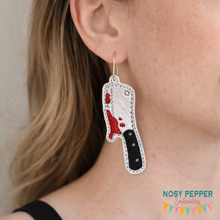 Load image into Gallery viewer, Cleaver ITH Earrings Embroidery Design | Funny True Crime Jewelry Embroidery File | In The Hoop Earrings | Digital Download