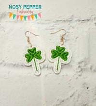 Load image into Gallery viewer, Clover ITH earrings machine embroidery design DIGITAL DOWNLOAD