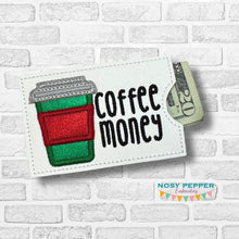 Load image into Gallery viewer, Coffee Money appliqué Gift Card holder machine embroidery design DIGITAL DOWNLOAD