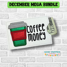 Load image into Gallery viewer, Coffee Money appliqué Gift Card holder machine embroidery design DIGITAL DOWNLOAD