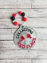 Load image into Gallery viewer, Collecting Red Flags bag tag/ornament/bookmark machine embroidery design DIGITAL DOWNLOAD