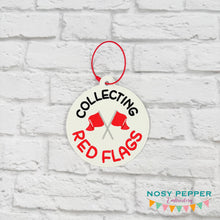 Load image into Gallery viewer, Collecting Red Flags bag tag/ornament/bookmark machine embroidery design DIGITAL DOWNLOAD