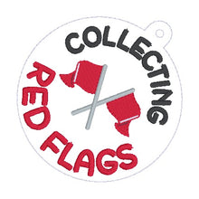 Load image into Gallery viewer, Collecting Red Flags bag tag/ornament/bookmark machine embroidery design DIGITAL DOWNLOAD
