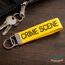 Load image into Gallery viewer, Crime Scene Tape Key Fob (2 sizes included) machine embroidery design DIGITAL DOWNLOAD