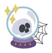 Load image into Gallery viewer, Crystal Ball Skull machine embroidery design --2026 Spooky Mystery Bundle-- (5 sizes included) DIGITAL DOWNLOAD