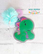 Load image into Gallery viewer, Cute Dino applique bag tag/ornament/bookmark machine embroidery design DIGITAL DOWNLOAD