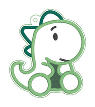 Load image into Gallery viewer, Cute Dino applique bag tag/ornament/bookmark machine embroidery design DIGITAL DOWNLOAD