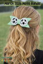 Load image into Gallery viewer, Soccer ITH Bow (2 sizes included) machine embroidery design DIGITAL DOWNLOAD