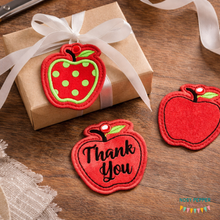 Load image into Gallery viewer, Apple gift tag/charm set 4x4 machine embroidery design DIGITAL DOWNLOAD