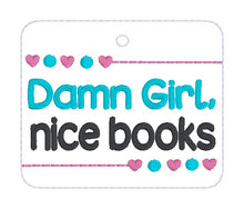 Load image into Gallery viewer, Damn Girl bookmark/bag tag/ornament machine embroidery design DIGITAL DOWNLOAD