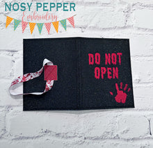 Load image into Gallery viewer, Do Not Open Notebook Cover (2 sizes available) machine embroidery design DIGITAL DOWNLOAD