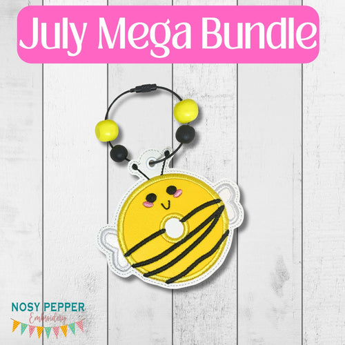 Bee Donut applique July 24 Mystery Bundle bookmark/ornament/bag tag machine embroidery design DIGITAL DOWNLOAD