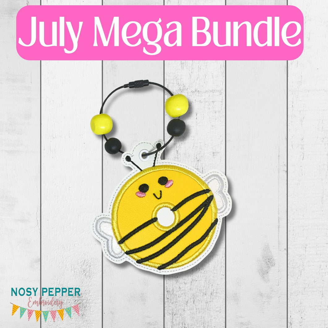 Bee Donut applique July 24 Mystery Bundle bookmark/ornament/bag tag machine embroidery design DIGITAL DOWNLOAD