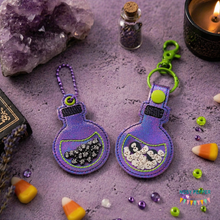 Load image into Gallery viewer, Potion shaker snap tab and eyelet fob machine embroidery file (single and multi files included) DIGITAL DOWNLOAD