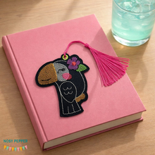 Load image into Gallery viewer, Toucan bookmark/bag tag/ornament sketchy 4x4 machine embroidery design DIGITAL DOWNLOAD