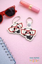 Load image into Gallery viewer, Panda Glasses Key Fob &amp; Snap Tab sketchy machine embroidery design (single &amp; multi files included) DIGITAL DOWNLOAD