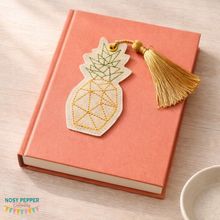 Load image into Gallery viewer, Pineapple Bookmark/bag tag/ornament set 4x4 machine embroidery design DIGITAL DOWNLOAD