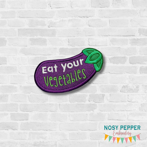 Eat Your Vegetables patch (2 sizes included) machine embroidery design DIGITAL DOWNLOAD