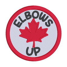 Load image into Gallery viewer, Elbows Up patch (2 sizes included) machine embroidery design DIGITAL DOWNLOAD