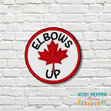 Load image into Gallery viewer, Elbows Up patch (2 sizes included) machine embroidery design DIGITAL DOWNLOAD