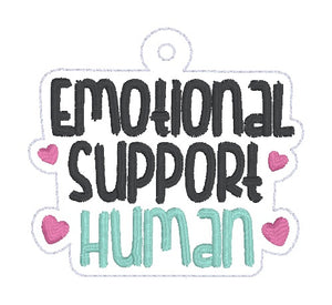 Emotional Support Human snap tab and eyelet fob (single and multi files included) machine embroidery file DIGITAL DOWNLOAD