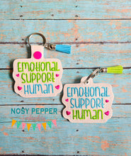 Load image into Gallery viewer, Emotional Support Human snap tab and eyelet fob (single and multi files included) machine embroidery file DIGITAL DOWNLOAD